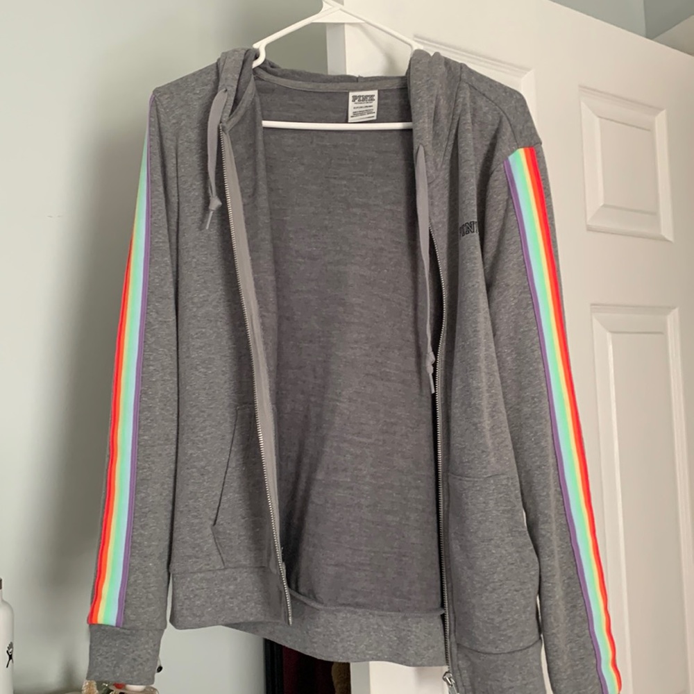 PINK zip-up gray pride hoodie